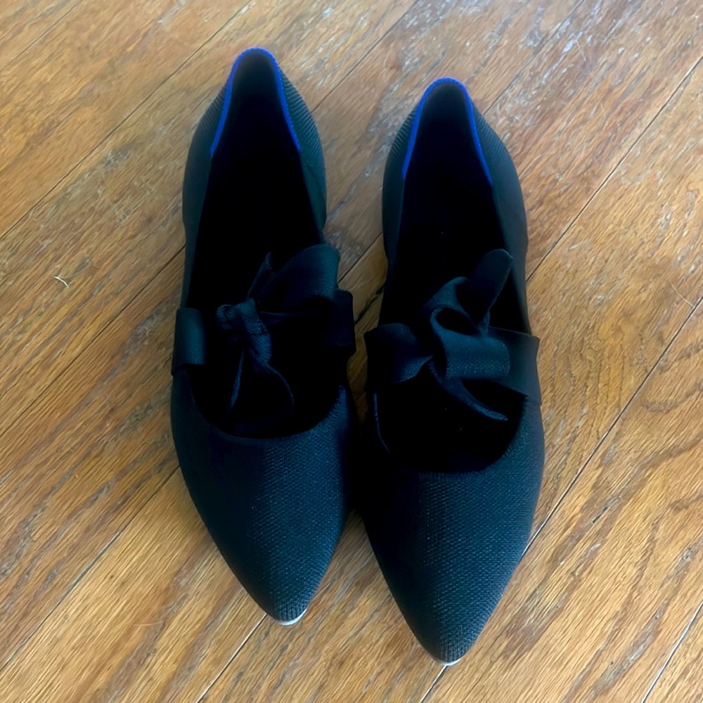 Rothy's The Mary Jane Women Sz 9 Black Pointed Toe Ballet Shoes Flats Straps Bow